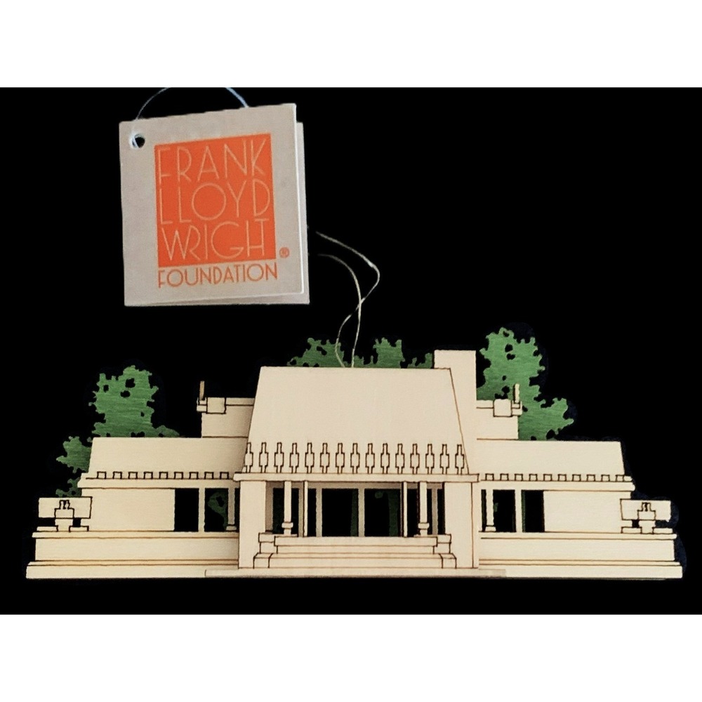 RARE Frank Lloyd Wright Hollyhock House Layered Wood Ornament Dept 56 w Tag 5.5"